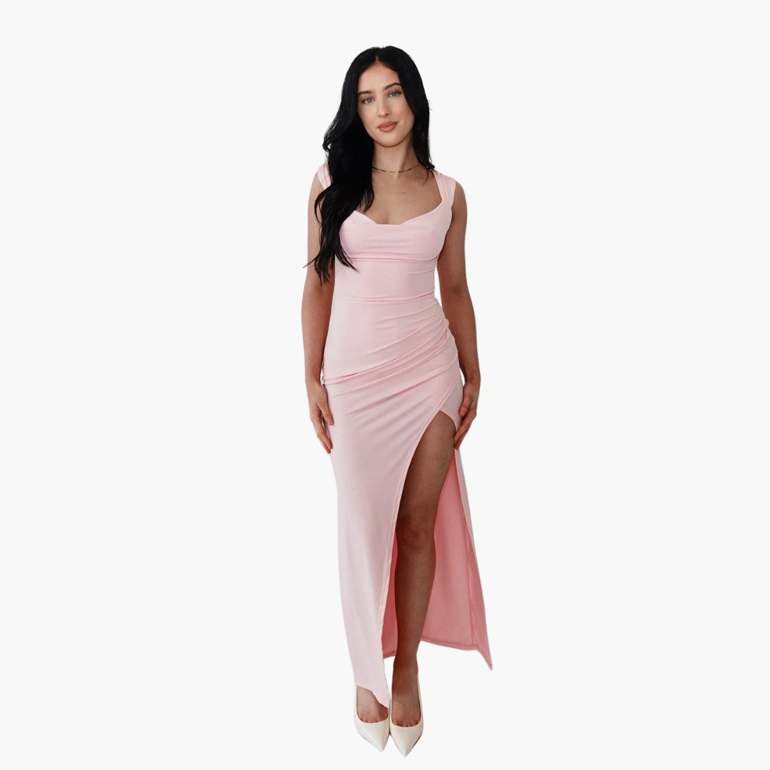 Dagmar | Figurbetontes Schlitzkleid mit Raffungen